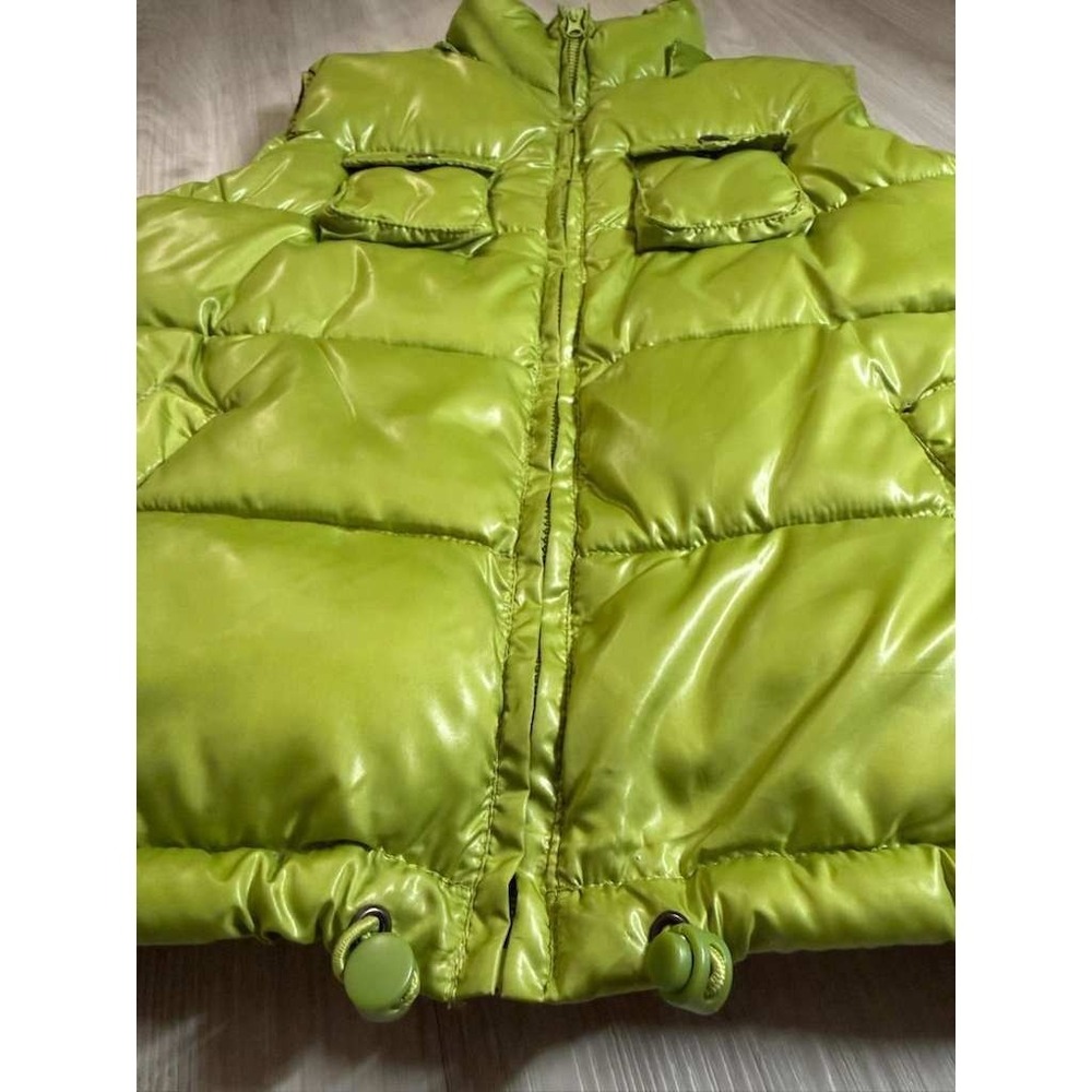Faded Glory Women's Bright Green Puffer Vest Size S Shiny Quilted Zip Pockets - Picture 6 of 10